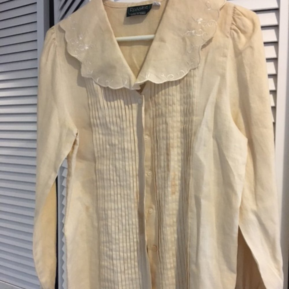 100% linen women's long slv blouse by ROSSLEE size 8
